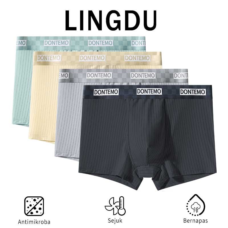 Lingdu 4 Pak Celana Boxer Pria/CD antibakteri tipis yang sejuk dan lembut