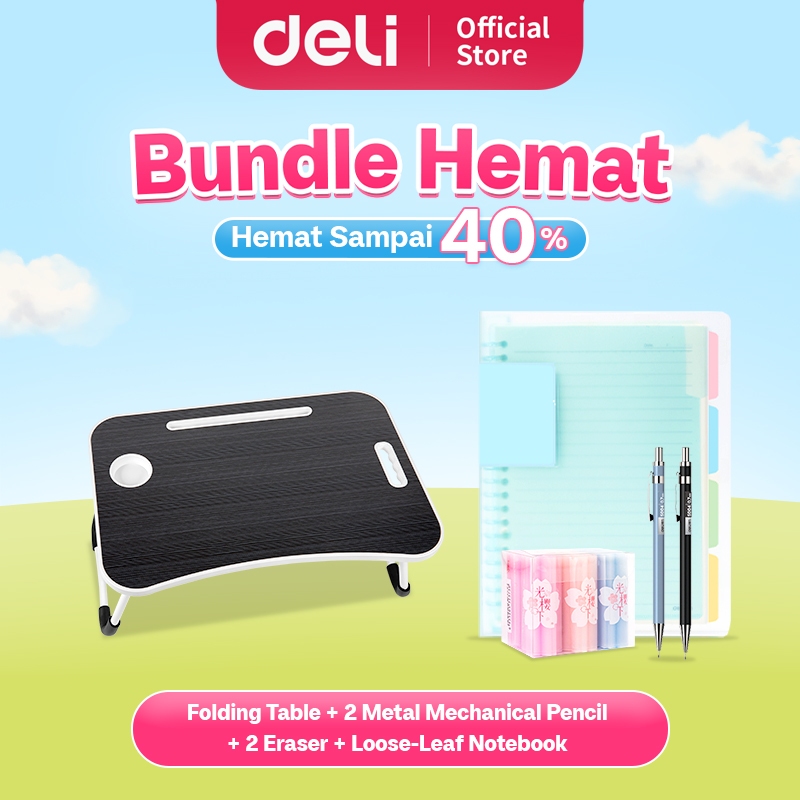 

Deli Paket Hemat 2 / 1 Meja Belajar Lipat, 2 Pensil Mekanik Besi, 1 Buku Binder, 2 Penghapus PVC / ComboSby2