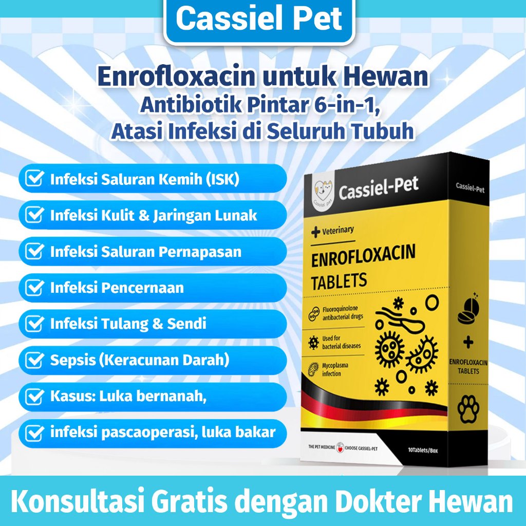 Ay00 Cassiel Pet Enrofloxacin Hewan - Obat Infeksi Pernapasan, Kulit & Saluran Kemih untuk