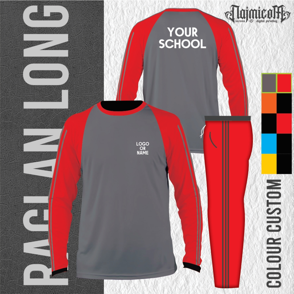 Seragam olahraga anak tk paud LENGAN PANJANG RAGLAN / Kaos set olahraga paud tk / Setelan baju olahr