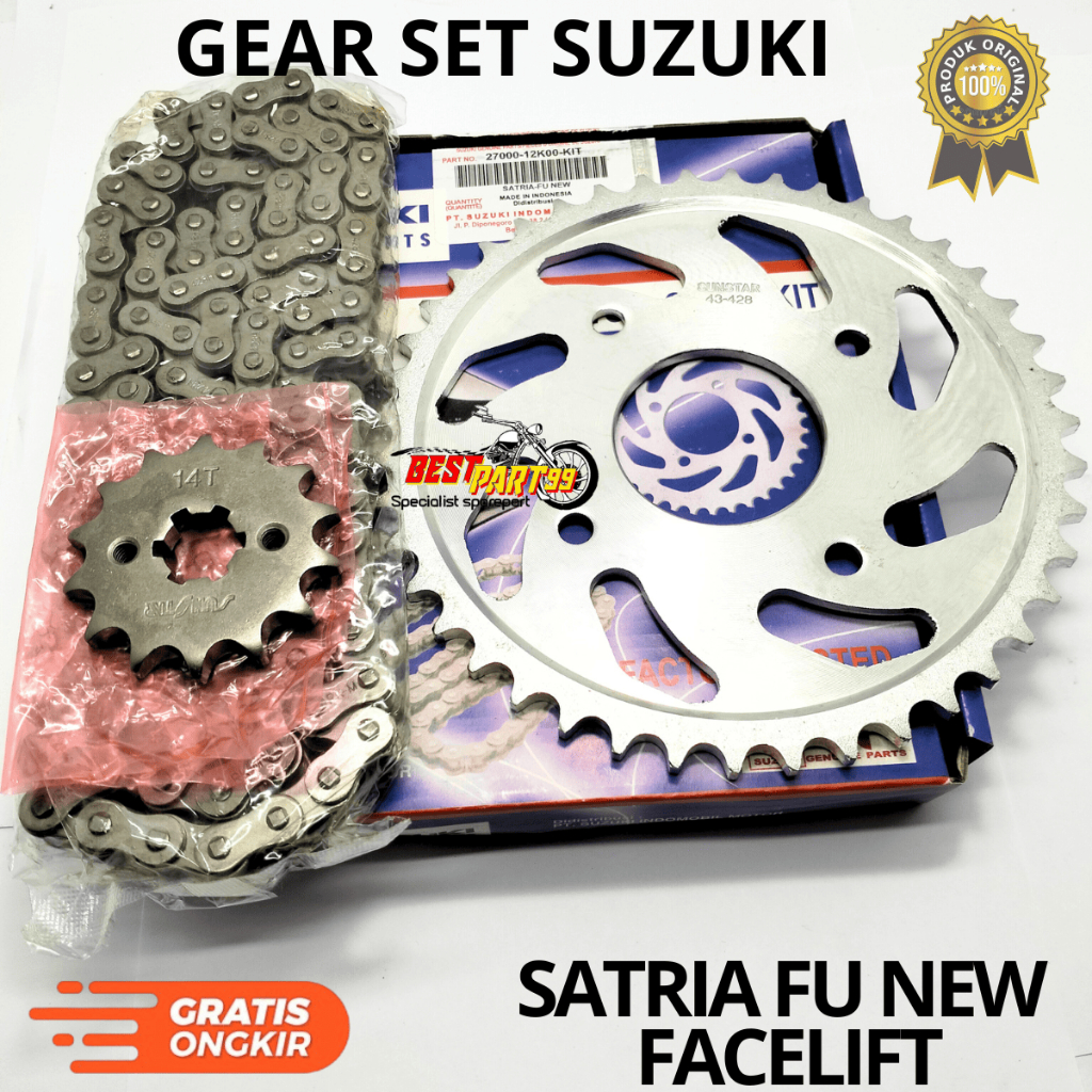 Gearset suzuki satria fu new fullset rantai gir depan belakang kualitas original ori asli girset