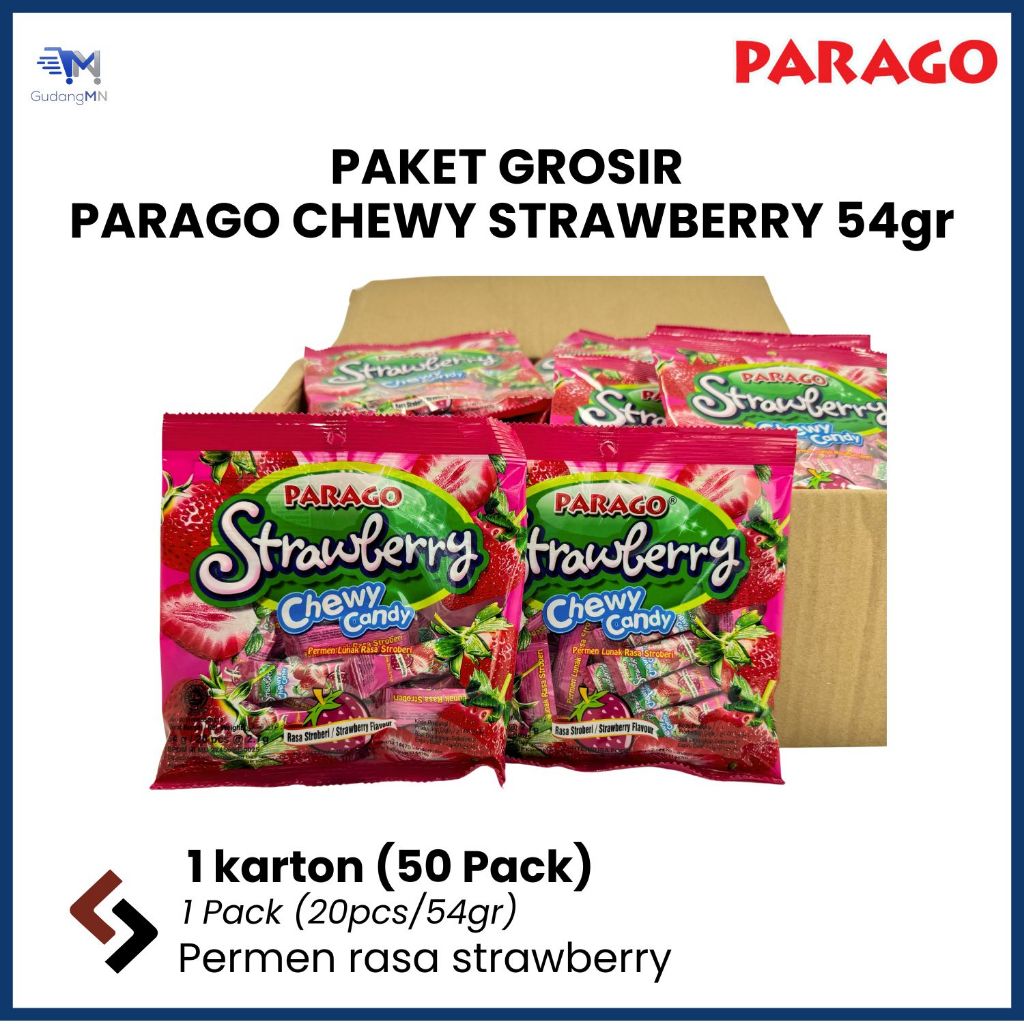 

[PAKET GROSIR 1 KARTON] PARAGO CHEWY STRAWBERRY | PERMEN RASA STRAWBERRY