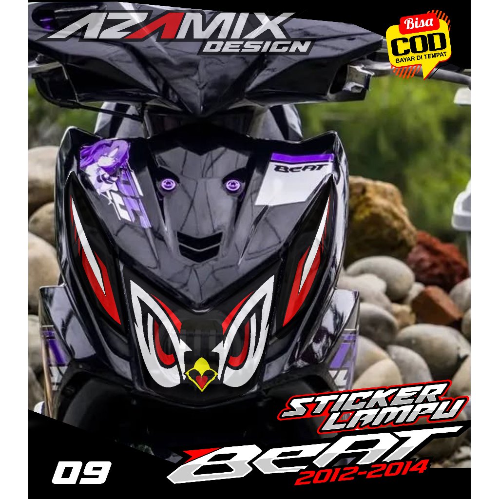 KODE 09 STIKER ALIS LAMPU MOTOR BEAT FI - STIKER LAMPU DEPAN BEAT FI VARIASI MATA ELANG