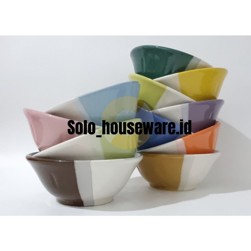 Mangkok 2 Tone Jago - Mangkok Keramik 2 Warna - Mangkok Souvenir Murah Keramik Tebal