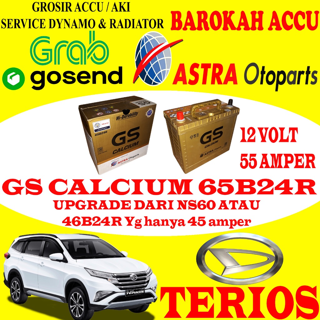 AKI MOBIL DAIHATSU TERIOS GS CALCIUM 65B24R , 55 AH ASTRA OTOPARTS