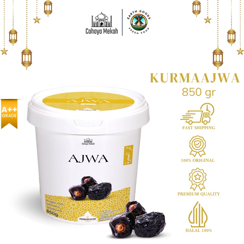 

Cahaya Mekah Kurma Ajwa Ajwa Dates Kurma Nabi VIP Kemasan Ember 850 Gram
