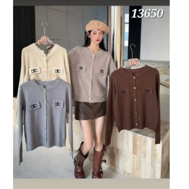 (US) Cardigan premium hight Qualty / Chanel Wanita lengan panjang