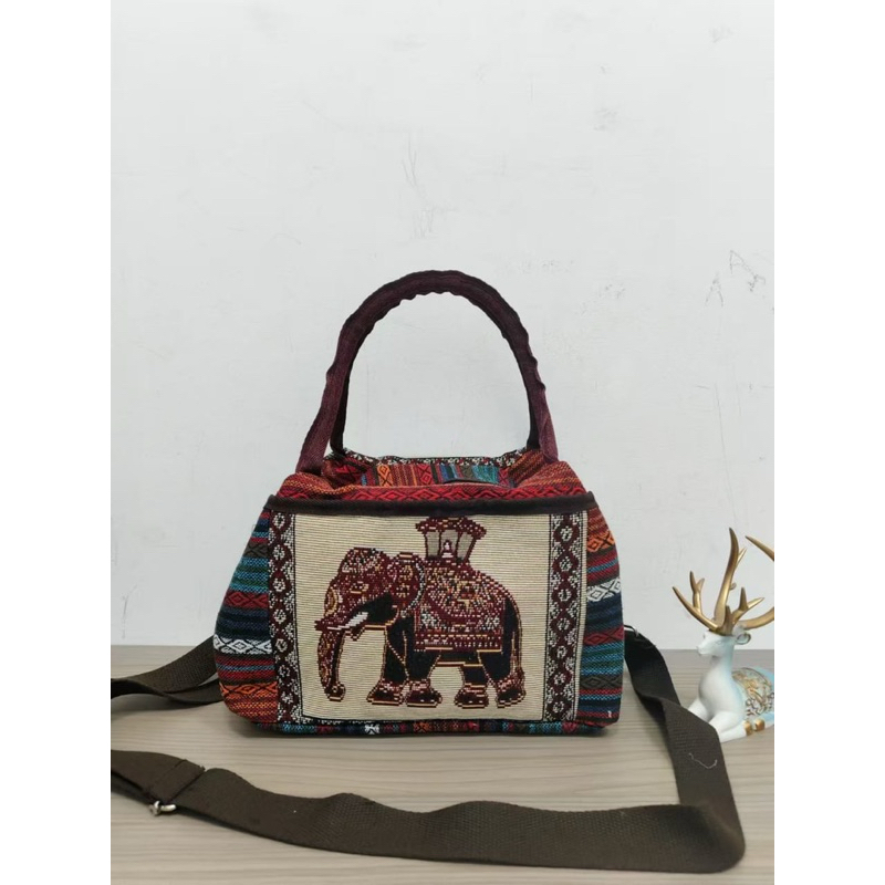 Tas selempang kanvas gajah 818 - tas selempang wanita khas bangkok thailand import - oleh oleh gajah