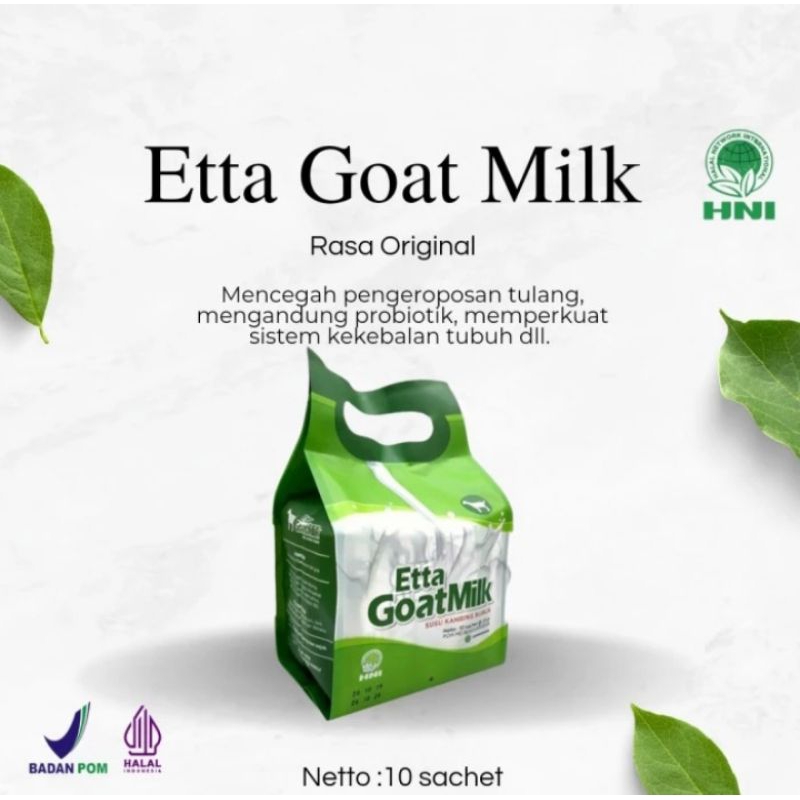 

ORIGINAL ETTA GOAT MILK HNI HPAI (isi 10 Sechet) Susu Kambing