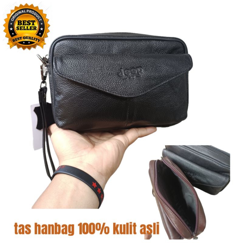 CLUTH HANBAG JEEP KULIT SAPI ASLI TAS TANGAN PRIA/WANITA TASHANBAG 2 PUNGSI