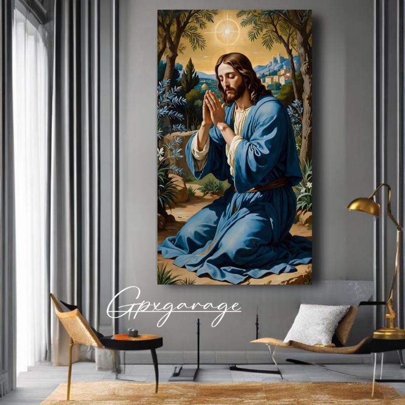 Yesus berdoa lukisan poster hiasan dinding dekorasi rumah ruang tamu