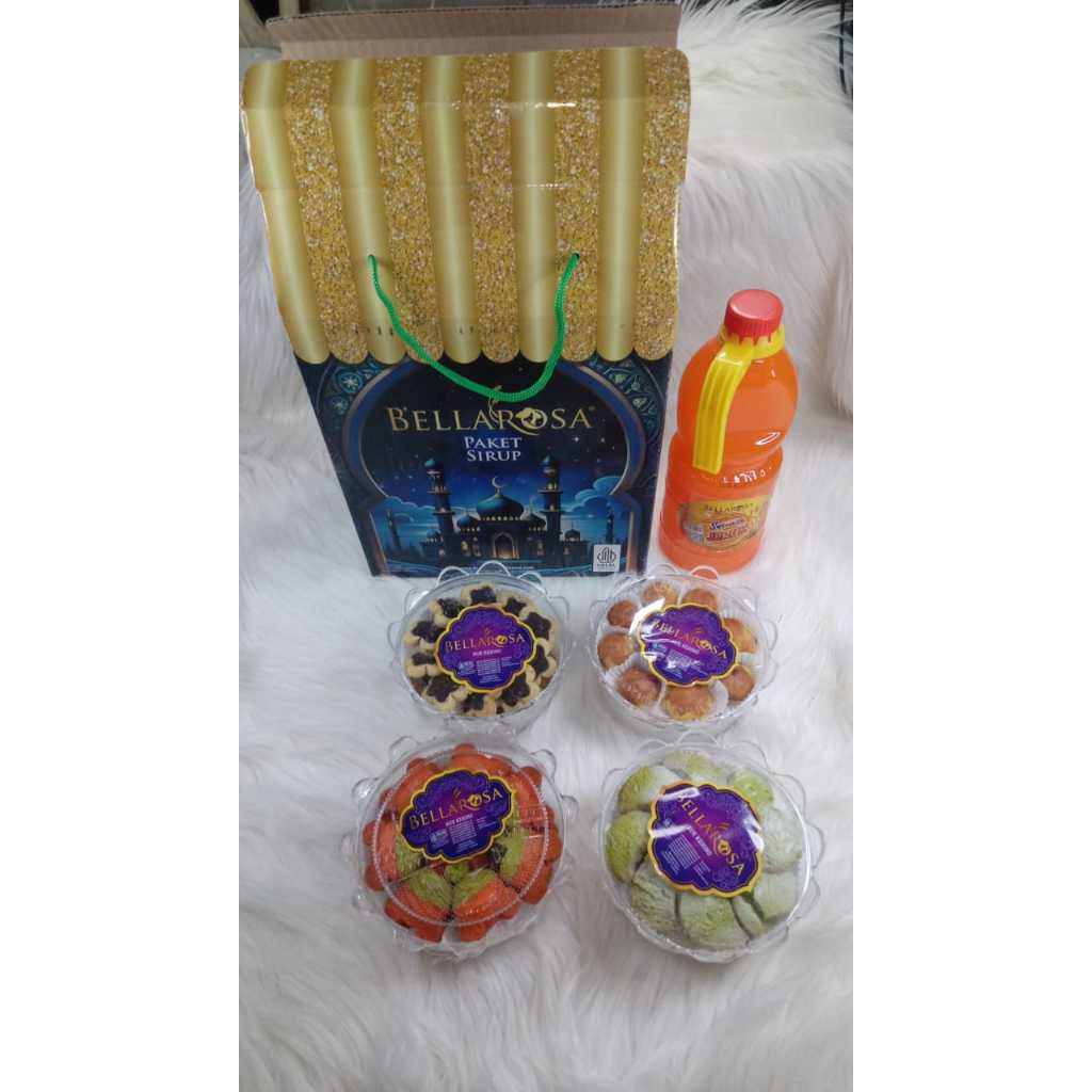 

Kue Kering Lebaran 2025 Bellarosa Paket Sirup Original Isi 4 Toples Cookies dan 1 Botol Sirup