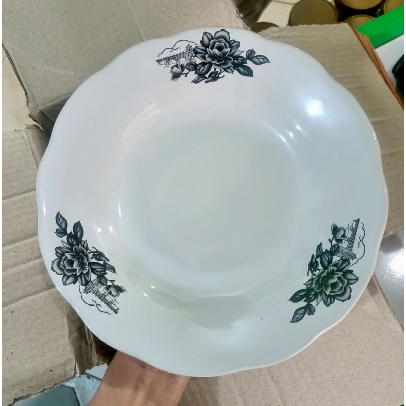 [1Lusin/12Pcs] PIRING KERAMIK ROSE | PIRING KERAMIK BUNGA HITAM L.22 cm