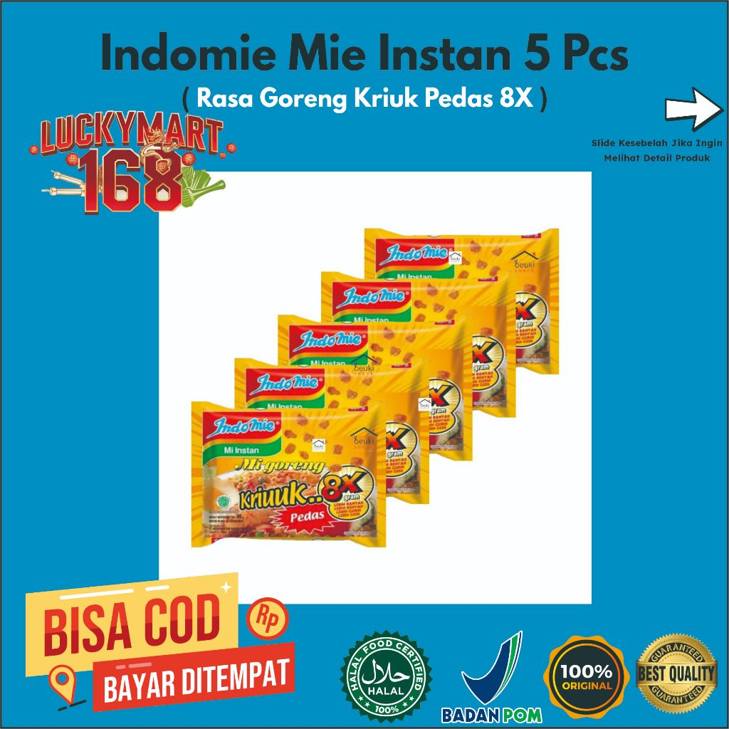 

INDOMIE Mie Instan Goreng Kriuk Pedas 5 Pcs x 90Gr