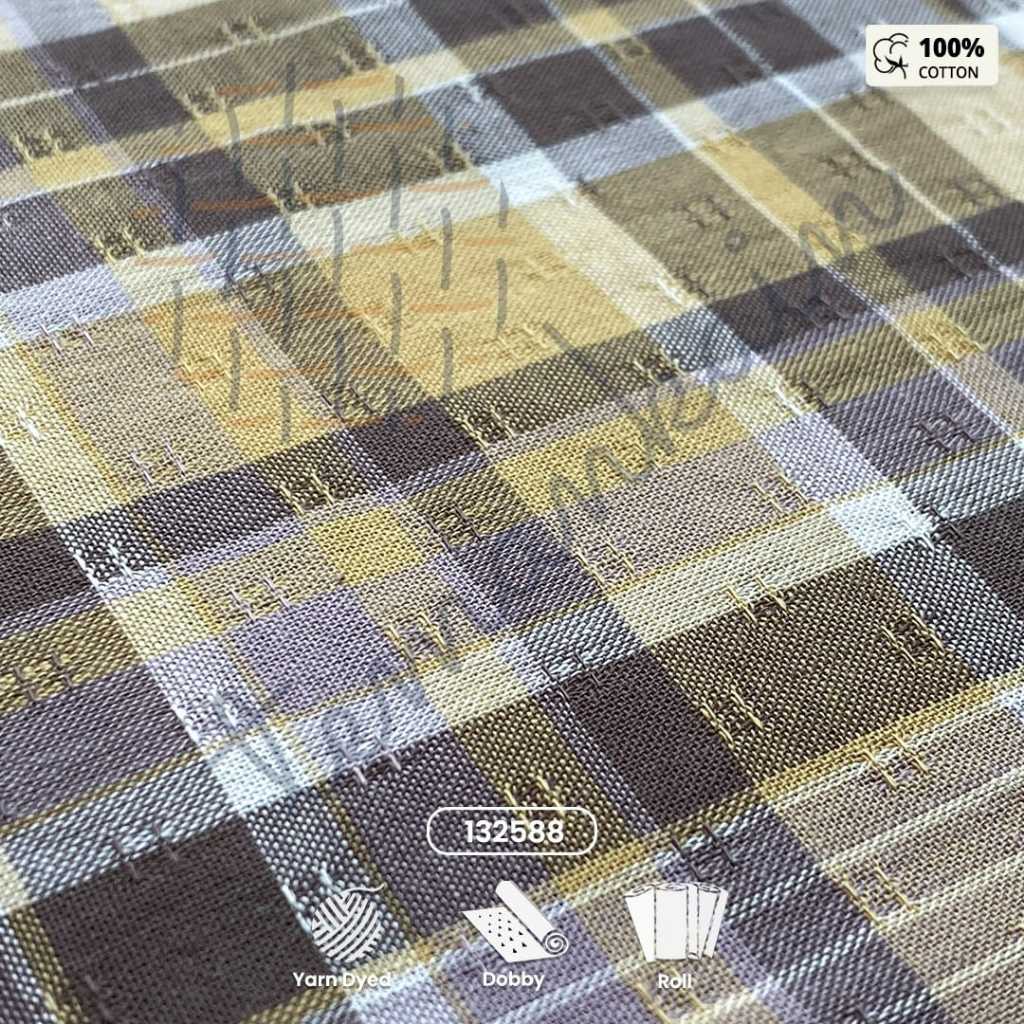 (50 CM) Kain Full Cotton Combed 30s Yarn Dyed Premium Motif Kotak-Kotak Temankain 132588| Bahan Kain