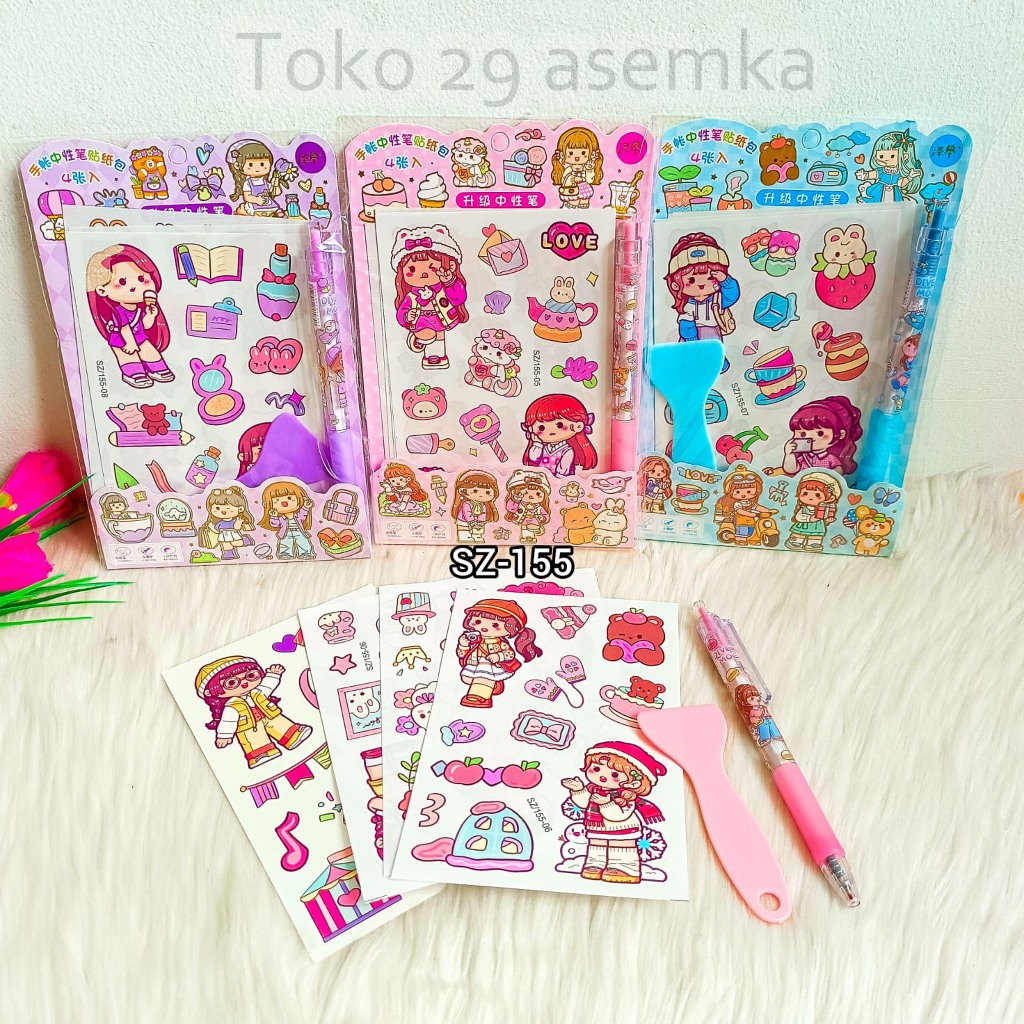 

PAKET 4 LEMBAR STICKER + SCRAPER DAN PULPEN KODE SZ-155 DIY STICKER LUCU