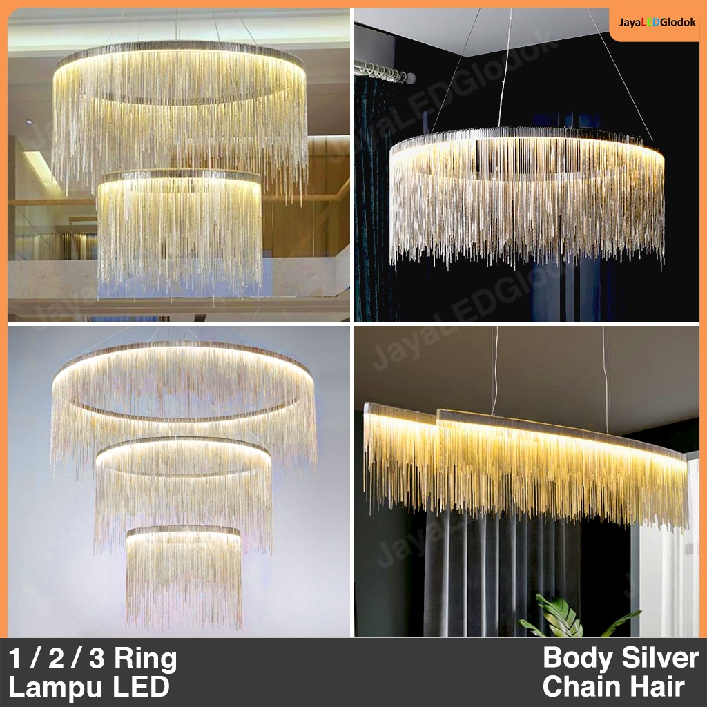 Lampu Gantung Minimalis Ruang Tamu Keluarga Meja Makan Void Elegan Mewah Silver Chain Hair Hias 01