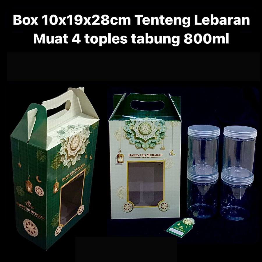 

( 5 pcs ) Box Tenteng 4 Toples Tabung 800ml Lebaran Dus Kemasan Kuker Packaging Hampers 10x19x28cm