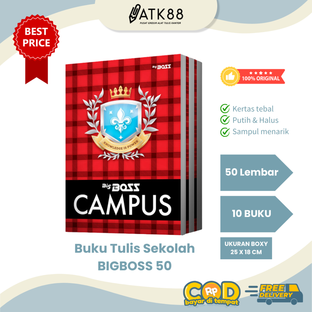 

[ATK88] Buku Tulis Anak Sekolah 1 Pack BIGBOSS 50 Lembar isi 10 pcs Original Ukuran Boxy