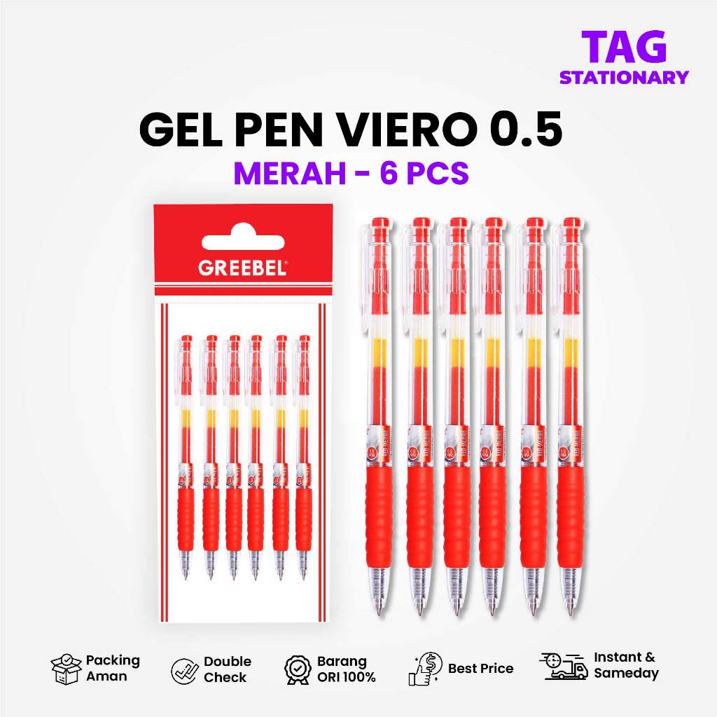 

GREEBEL Bolpen Pulpen Gel / Gel Pen GP-504 Viero 0.5 Tinta Merah (6PCS/SET) / Ballpen Pulpen Cetek