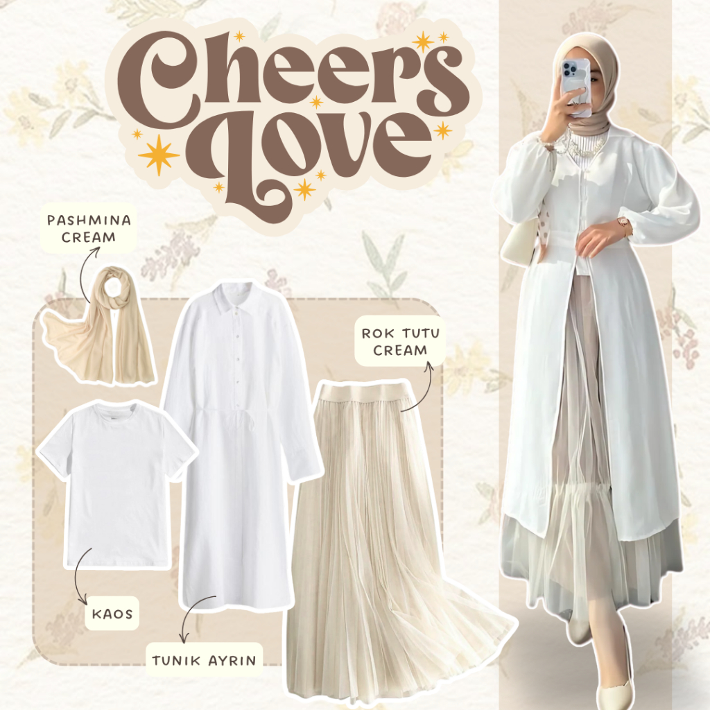 One Set Baju Wanita Dewasa Feminim (Hijab, Tunik, Inner, Rok Tutu) Outfit Kondangan Terbaru - ES32