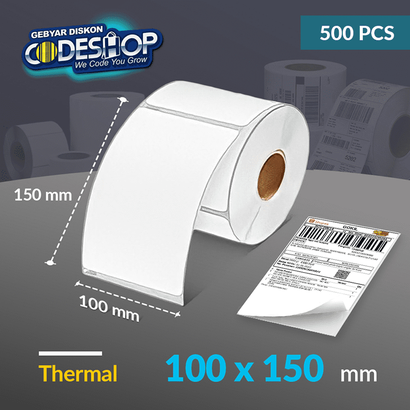 

Codeshop ECO Kertas Thermal 100x150 mm 500 Pcs Stiker Label Resi Pengiriman A6 Printer Barcode