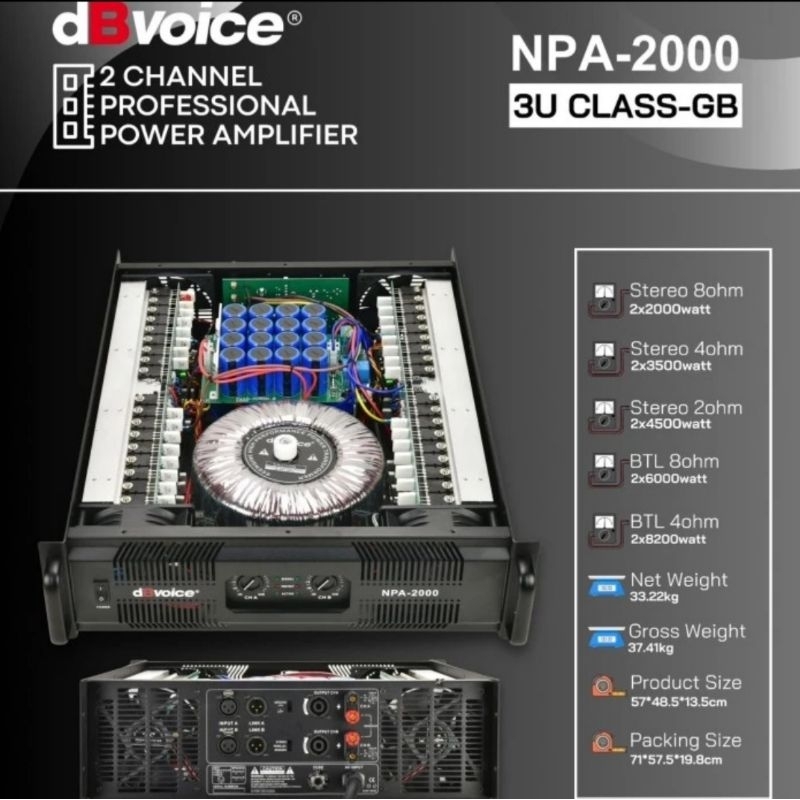 DBVOICE Power Amplifier NPA2000 Class GB 2 x 2000 Watt 2 Channel NPA-2000
