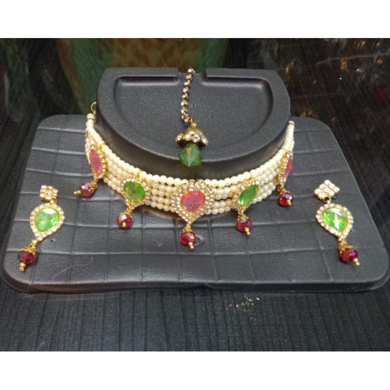PROMO Termurah Kalung Set Anting Mangtika Tika Set Perhiasan Pesta India Choker Set Aruhi Depika Gop