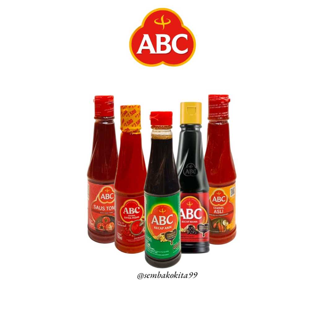 

ABC Sambal Asli, Extra Pedas 130ml Saus Tomat 135ml & Kecap Manis 135ml Kecap Asin 133ml Botol