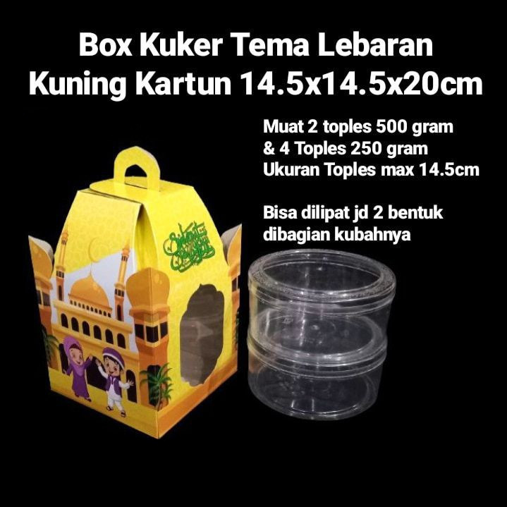 

( 5 pcs ) dus jinjing lebaran warna kuning packaging 2 toples bulat 500gram gable box cookies edisi eid mubarak 14.5x14.5x20 cm