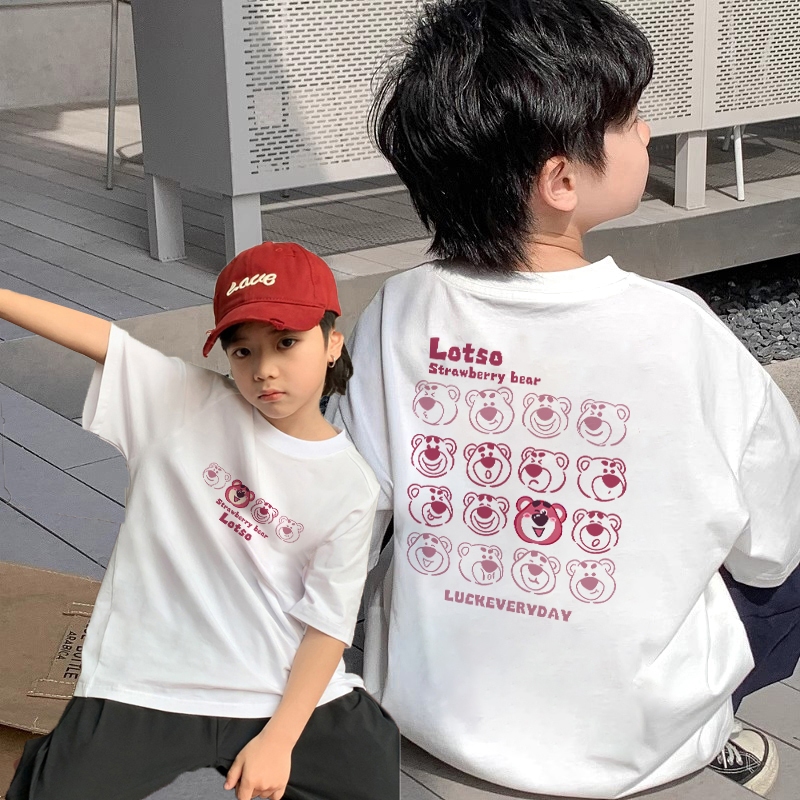 korea style Putih cocobaby t shirt cotton Kaos Atasan Anak laki-laki Perempuan | Beruang Stroberi be