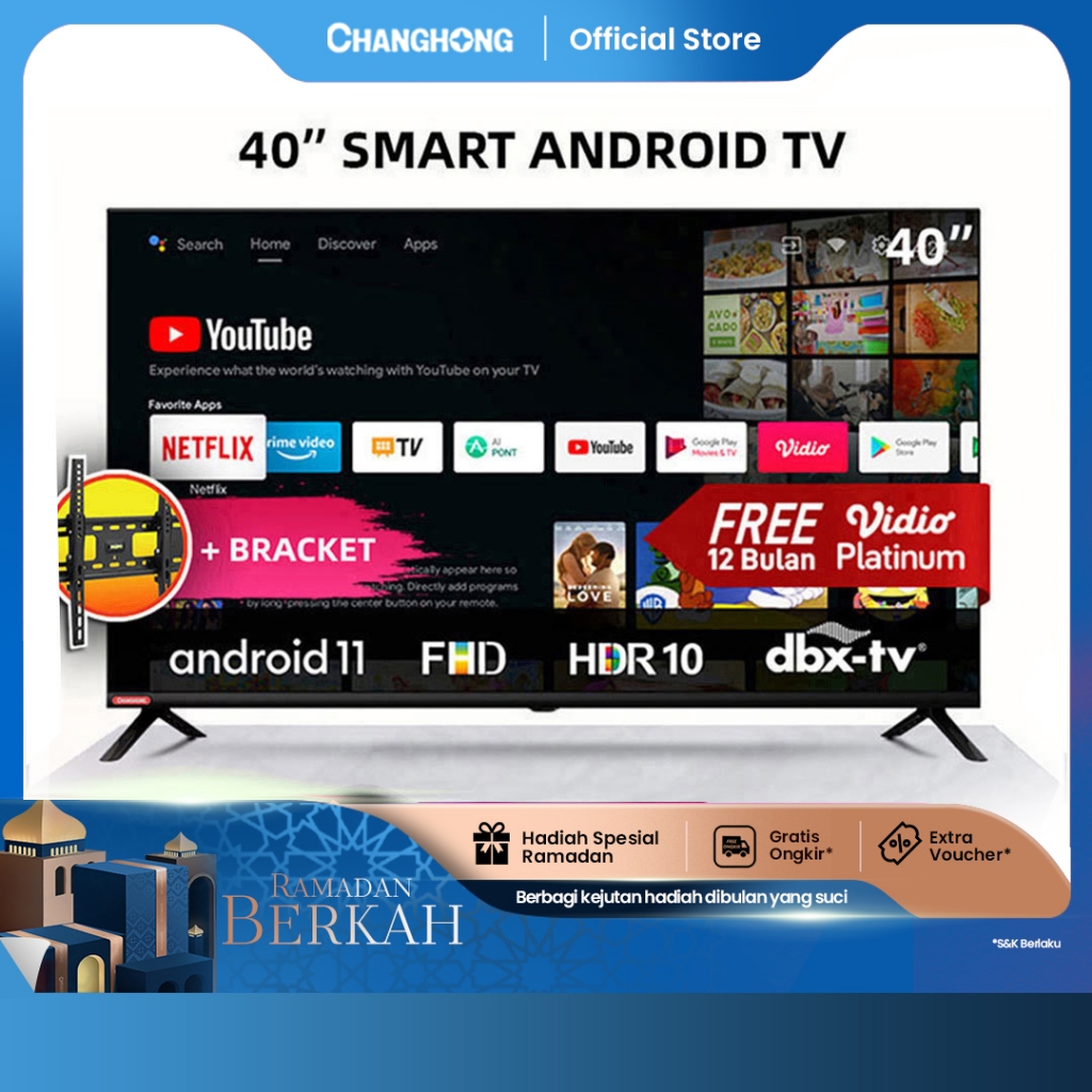 Changhong 40 Inch Newest Android 11 Frameless Smart TV Digital 40 Inch Digital TV FHD LED TV-L40G7N 