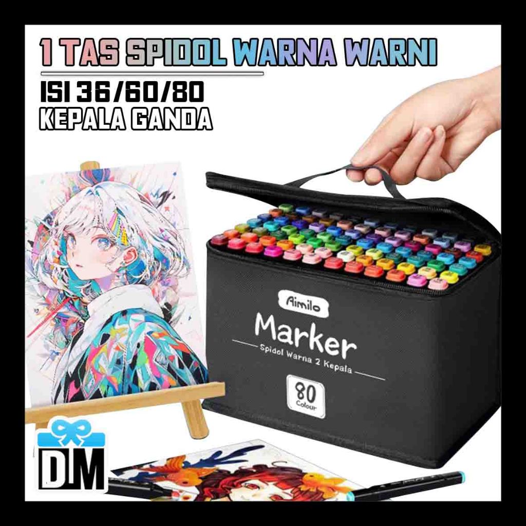 

1 Tas Spidol Warna Warni Lengkap dari 36 / 60 / 80 Warna Marker Colorful Rainbow Color Stabillo