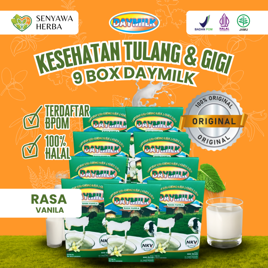 

PAKET 9 BOX SUSU DAYMILK VANILA – Susu Kambing Etawa 200gr, Sehatkan Tulang, Sendi, Lambung, Halal