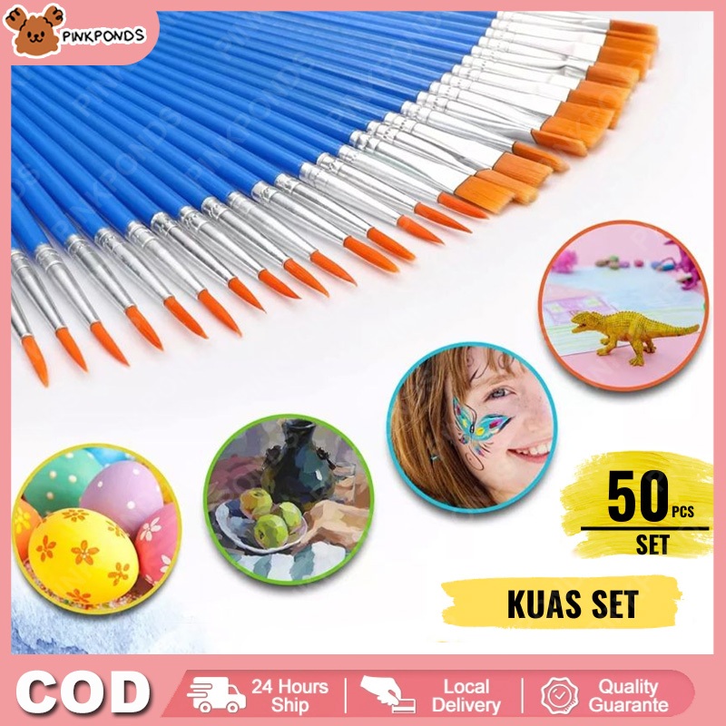 

Pinkponds 50pcs/Set Cat Air Biru Ujung Datar Runcing Kuas Set Kuas Akrilik Kuas Nilon Kuas Seniman Cat Air Rambut Kuas Garis Besar Kuas Lukisan Lukisan Cat Minyak Kuas Grafiti