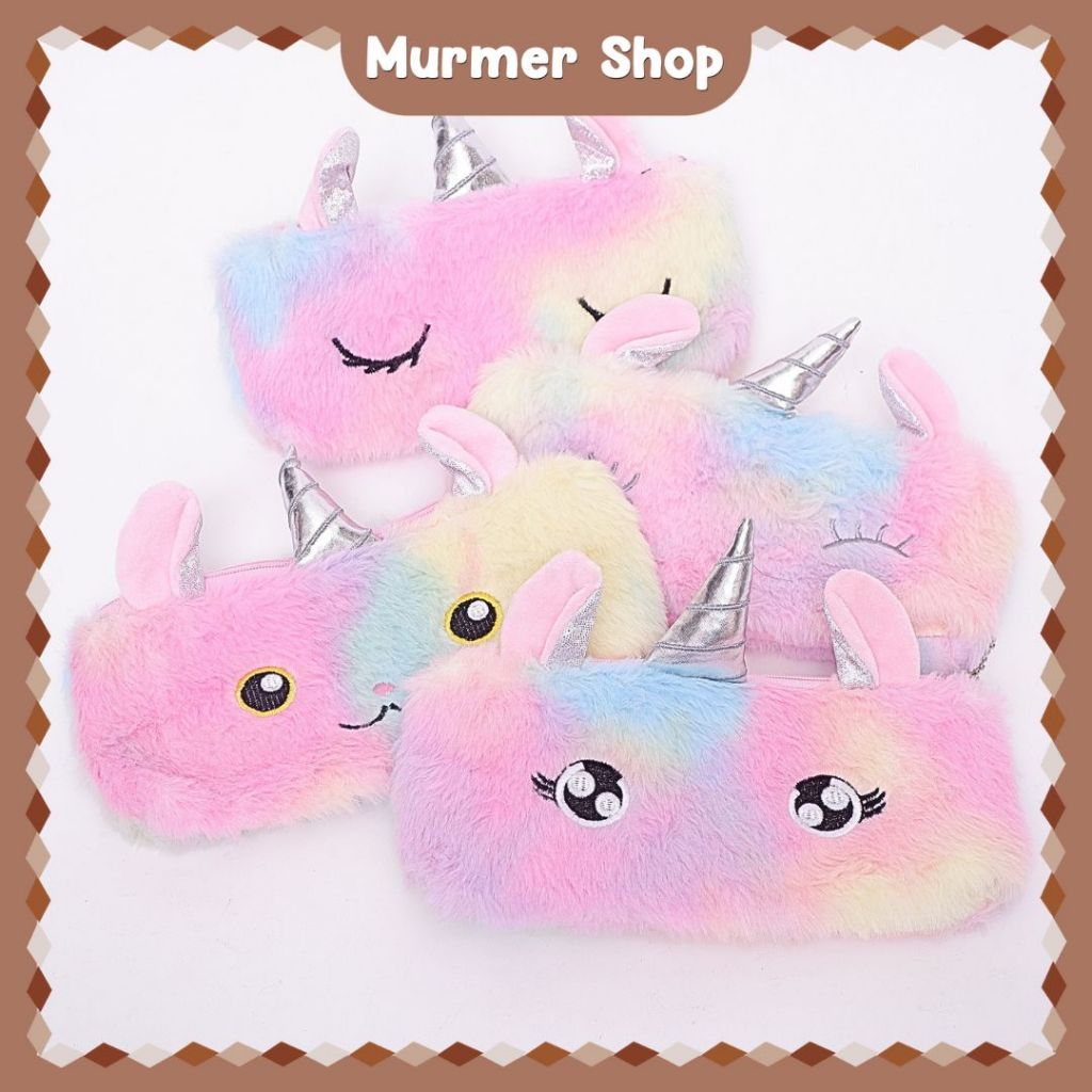 

Kotak Pensil Bulu Halus Unicorn Muka Mata Wajah Tempat Pencil Case Alat Tulis Little Pony Pouch