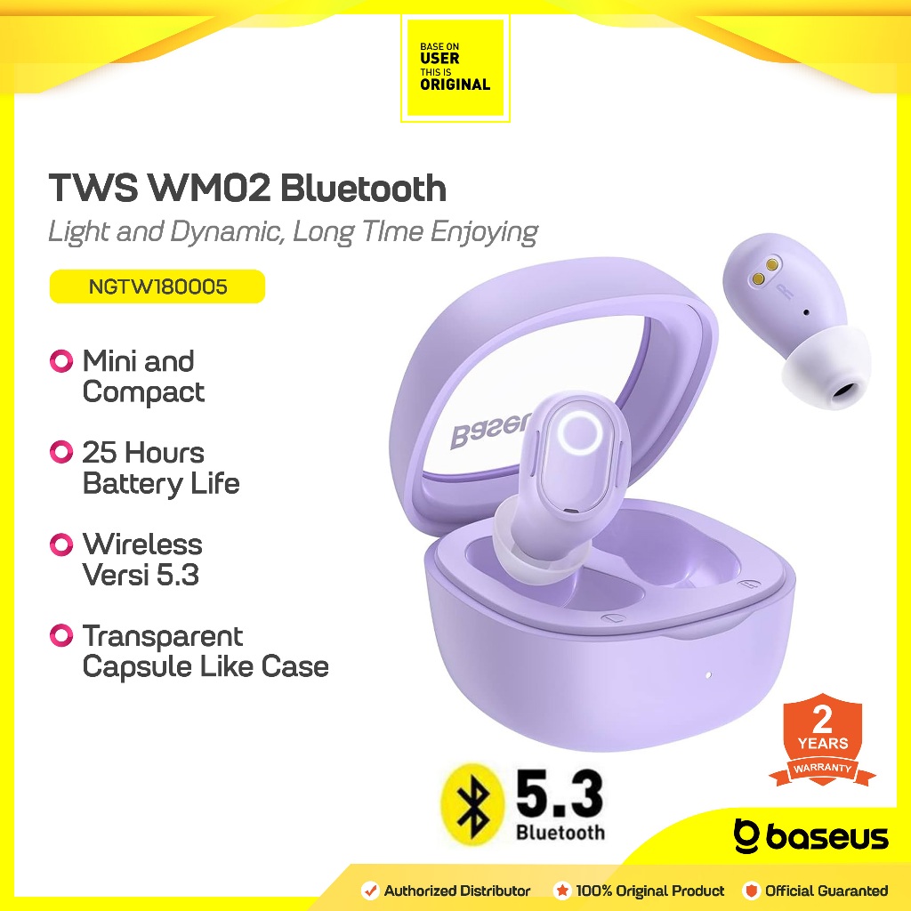 BASEUS ORIGINAL True Wireless Stereo Bluetooth Earphone WM02 Mini Earbuds TWS Headset Ori