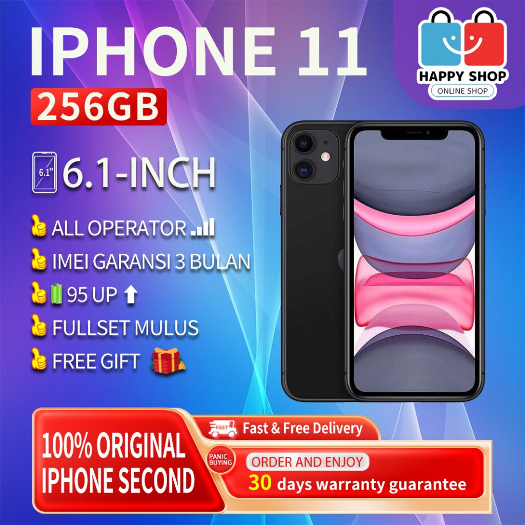 iPhone 11 256GB Second/Bekas Original100% 6.1“OLED-Ori EX-INTER Fullset Mulus Normal Handphone