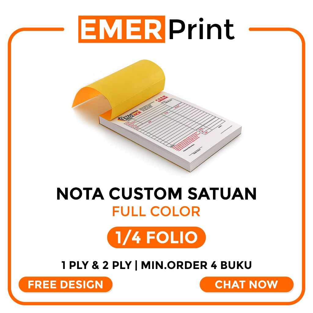 

Nota/Bon/Faktur Custom Satuan Ukuran 1/4 Folio 1 Ply dan 2 Ply