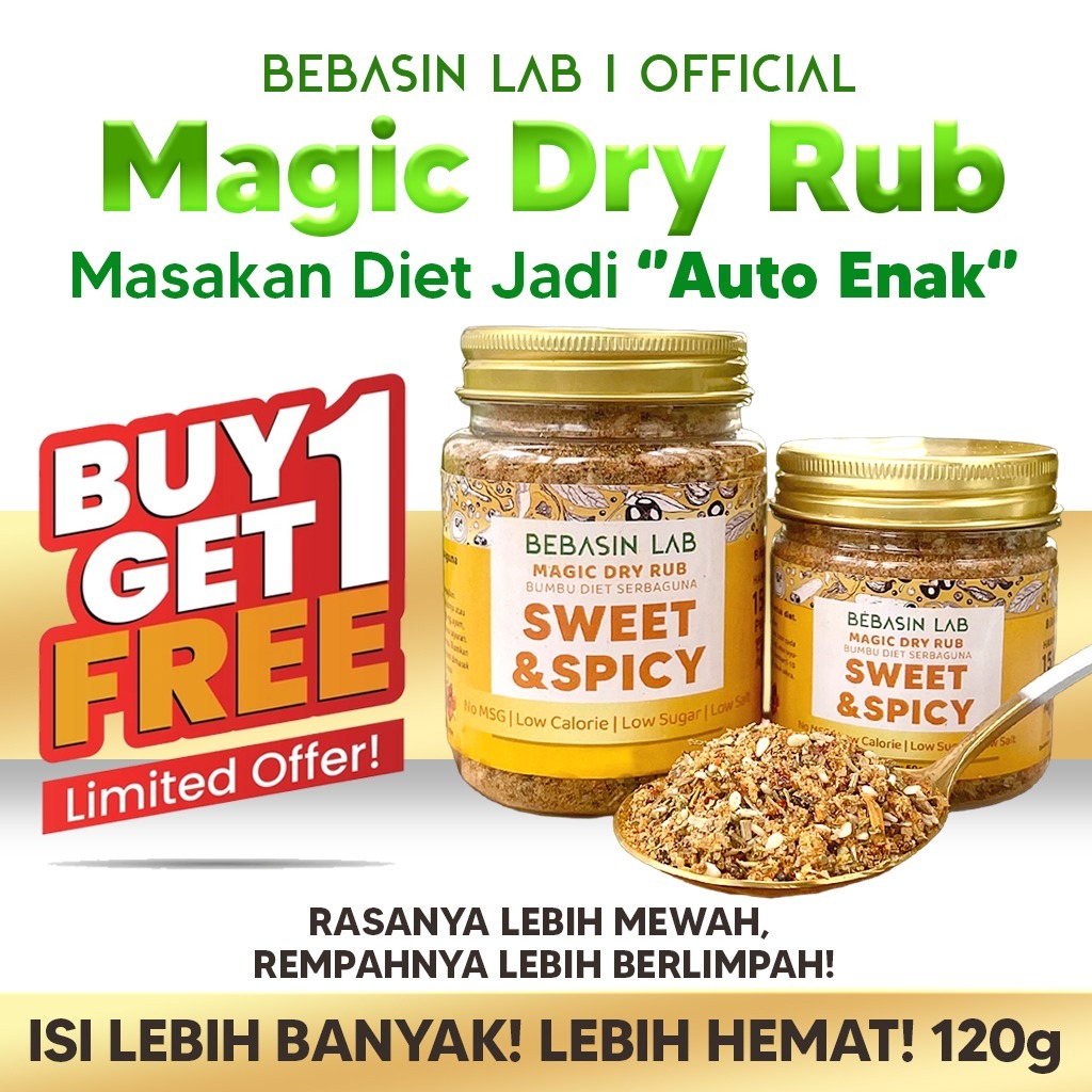 

Bebasin Lab - "Sweet & Spicy" 100g/50g. MAGIC DRY RUB, No MSG/Low Cal, Bumbu Diet Marinasi Serbaguna