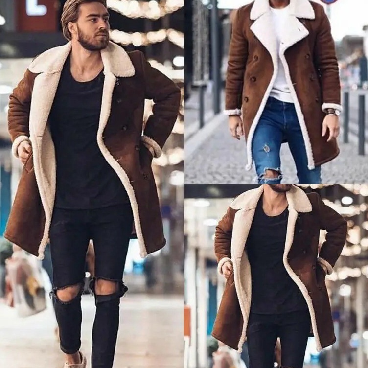 KODE Q38G Jaket habib Coat lapis Bulu Domba sintetis Kasual Bahan Polar Fleece Atasan Pria Lengan Pa