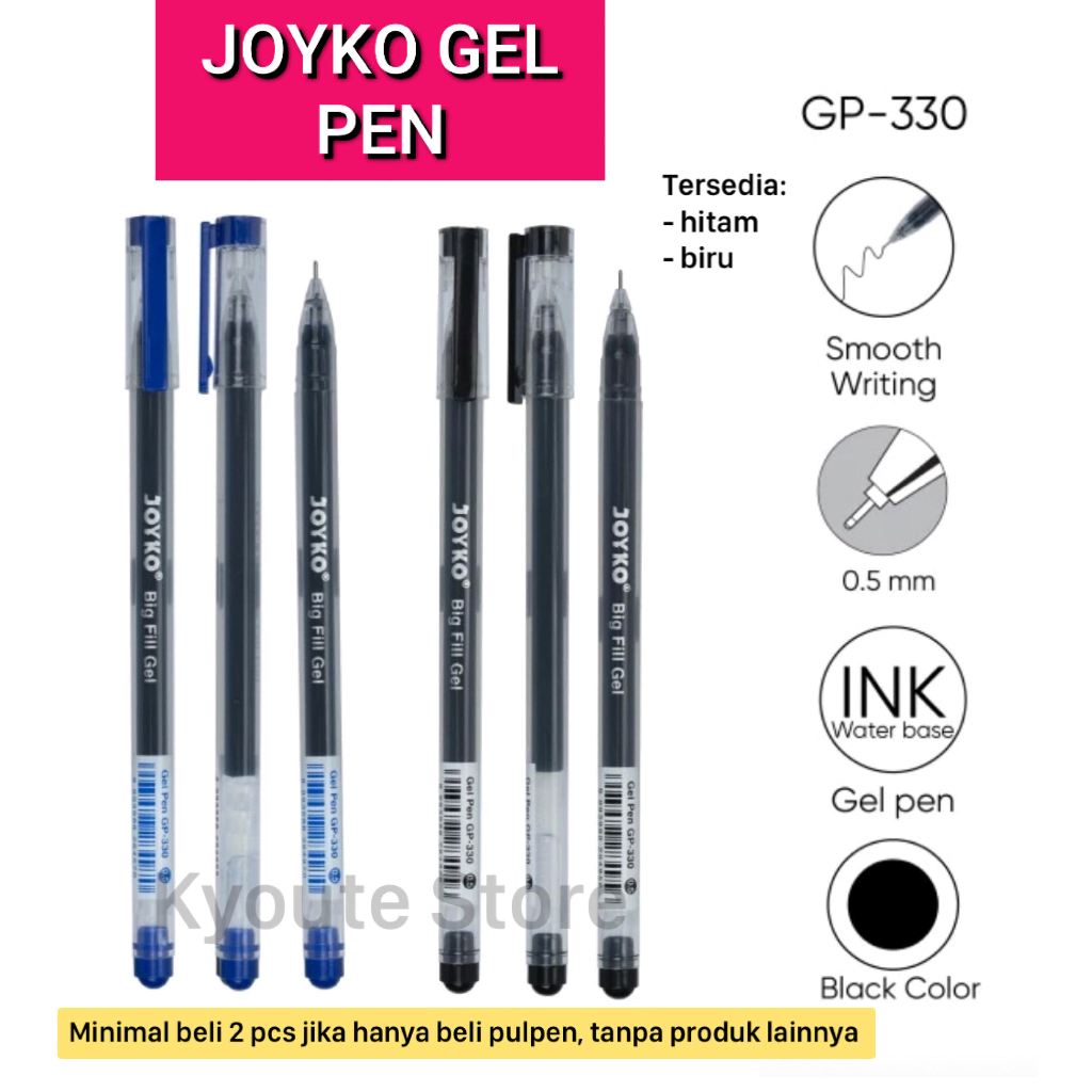

Pulpen Joyko Big Fill Black Blue Ink Gel Pen Jel 0.5 mm Hitam Biru Ball Pen