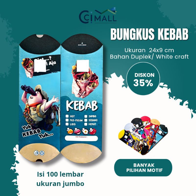 

Bungkus Kebab Food Grade / Kertas Kemasan Kebab / Box Kebab - 100 Lembar 24x9cm - Tidak Mudah Sobek -Desain Kartun Viral - motif exlusive russel