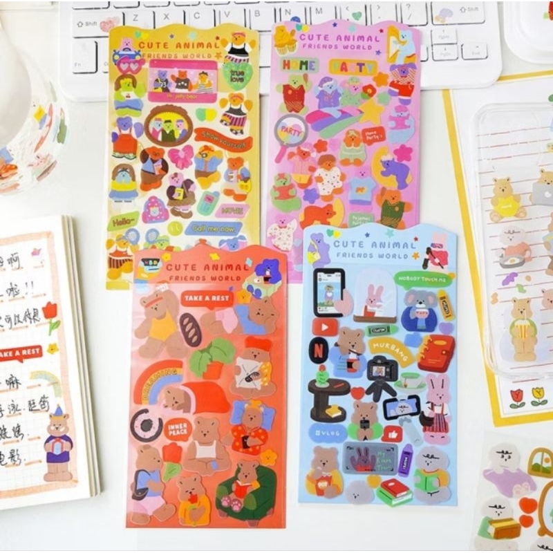 

4 lmbr stiker lucu beruang / sticker bear jurnal planner buku catatan notebook dekor diary