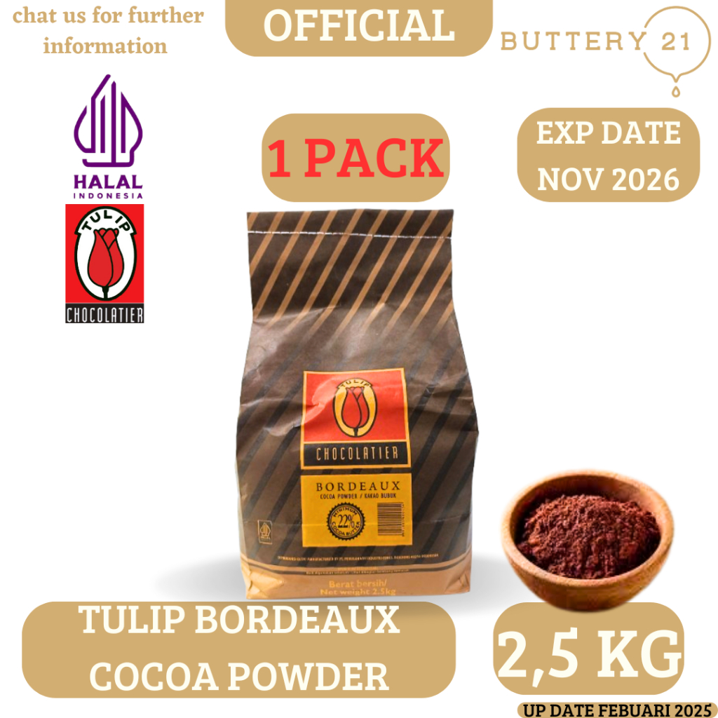 

TULIP COCOA POWDER BORDEAUX 2,5 KG/BUBUK TULIP BORDEAUX/COCOA POWDER/KAKAO BUBUK/BUBUK COKELAT