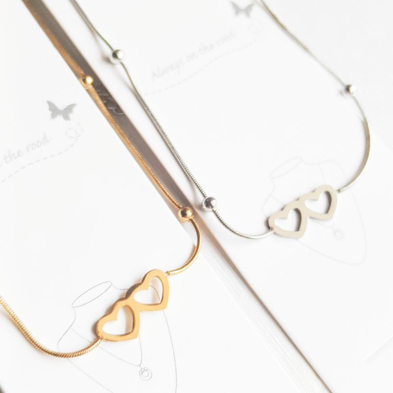 KALUNG TITANIUM GOLD/SILVER VARIASI LINK DOUBLE LOVE