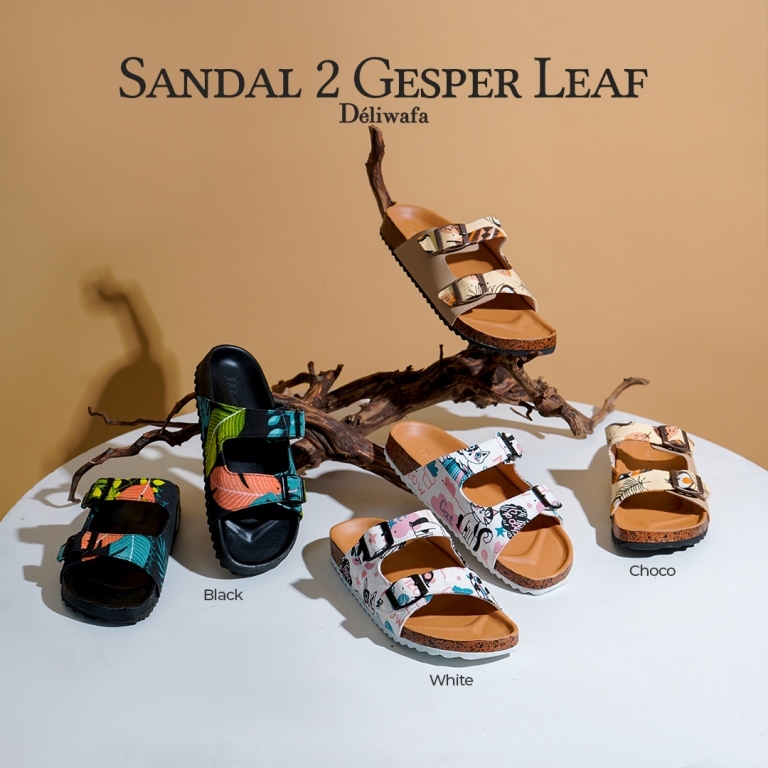 Deliwafa - [Sandal Wanita]  2 Gesper Leaf Sandal
