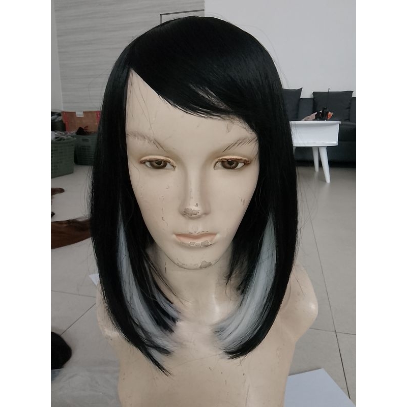 wig pendek pony belahan/ wig pony hitam mix/wig pendek wanita