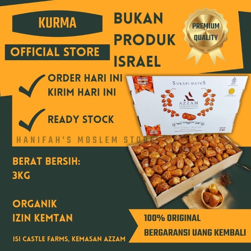 

AZZAM Sukkari 3kg Premium Kurma Dates 3 kg Kurma Sukari AZZAM Kurma Sukkari castle Farm