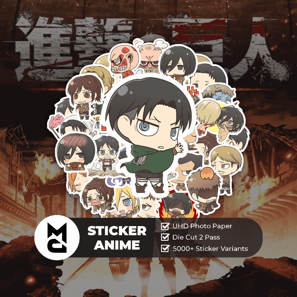 

Sticker Anime Attack on Titan Chimi Chara Sticker Aesthetic Lucu Sticker Helm Laptop Motor Hp